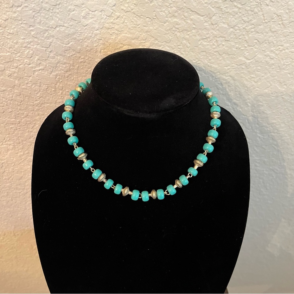 VTG Blue Turquoise and Silver Toned Beaded Necklace